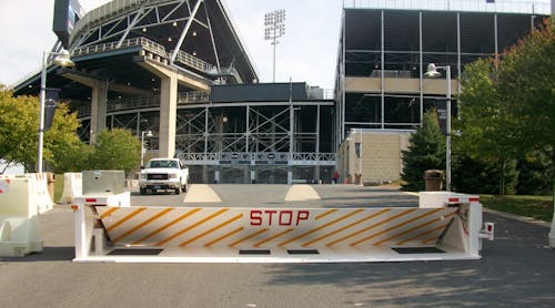 Delta Scientific recently announced that leading universities, including six of the 2017 Associated Press (AP) top-10 rated pre-season football schools, such as Penn State pictured above, are staying one step ahead of terrorists and errant drivers on their campuses by identifying vulnerable areas and securing them within minutes with Delta MP5000 temporary, portable barriers.