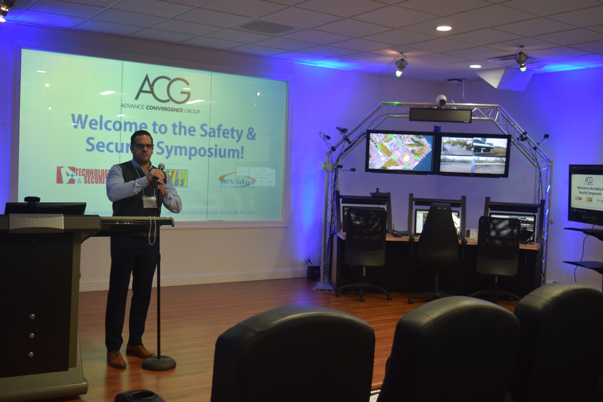 Steve Cina, Director of Marketing for A+ Technology & Security Solutions, addresses attendees at the most recent Safety & Security Symposium. A+ will hold its next event this December.