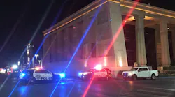 Police vehicles are seen near the site of shooting in Las Vegas, the United States, on Oct. 2, 2017. At least 50 people were killed and over 200 others wounded in a mass shooting at a concert Sunday night outside of the Mandalay Bay Hotel in Las Vegas, Nevada.