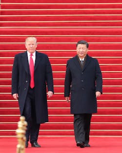 Chinese President Xi Jinping, right, holds a grand ceremony to welcome U.S. President Donald Trump at the square outside the east gate of the Great Hall of the People in Beijing, capital of China, Nov. 9, 2017. Chinese President Xi Jinping, right, holds a grand ceremony to welcome U.S. President Donald Trump at the square outside the east gate of the Great Hall of the People in Beijing, capital of China, Nov. 9, 2017.