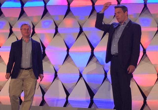 Axis co-founder Martin Gren and VP Americas Fredrik Nilsson on stage at the 2017 Axis Connect &amp; Converge Conference in Seattle.