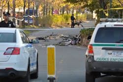 Bikes lay scattered where they were hit by a driver on West Street near West Houston Street Tuesday Oct. 31, 2017 after an attack in Manhattan, N.Y. leaving at least eight people dead.