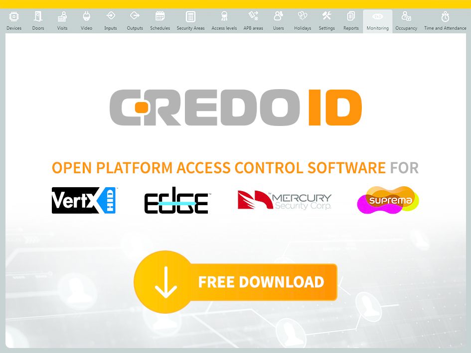Midpoint Security introduces a free edition of CredoID access control software, compatible with HID VertX controllers, Edge IP readers, Mercury Controllers, Suprema biometric IP and wireless Aperio locks by Assa Abloy.