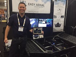 Ido Gur, CEO of Easy Aerial, shows off his company’s Tech Tank Award at ISC East in New York. Ido Gur, CEO of Easy Aerial, shows off his company’s Tech Tank Award at ISC East in New York.