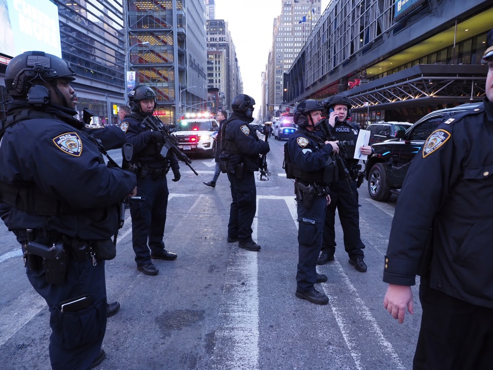 NYPD ESU/SRG officers respond to an Explosion at the Port Authority on 42nd Street and 8th Ave in Manhattan, on December 11, 2017.