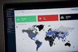 A map compiled by British company Malware Tech displays the geographical distribution of the WannaCry ransomware cyber-attack over the past 24 hours on May 12, 2017, as seen on a computer screen in Portland Ore. A map compiled by British company Malware Tech displays the geographical distribution of the WannaCry ransomware cyber-attack over the past 24 hours on May 12, 2017, as seen on a computer screen in Portland Ore.