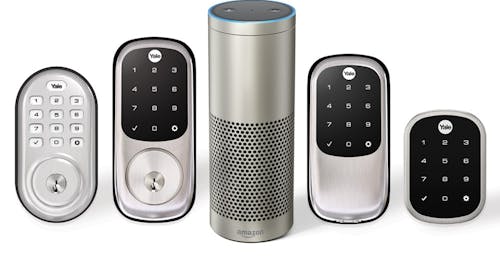 The Yale Real Living Assure Lock with Zigbee connects directly to Amazon Echo Plus for Alexa compatibility, no additional hub or apps required.