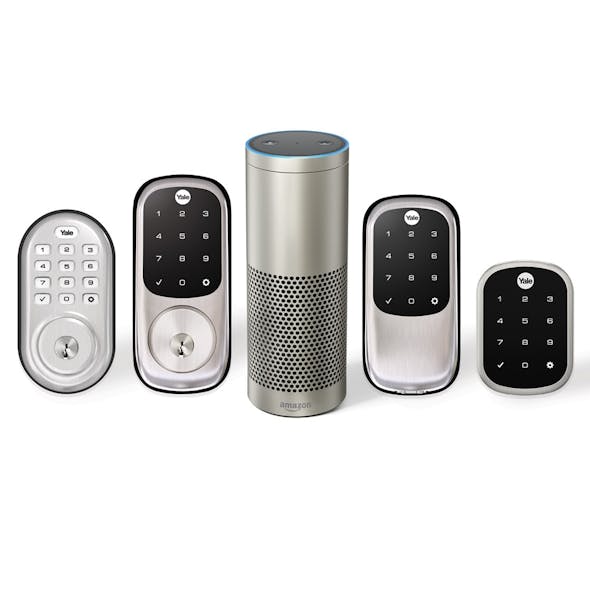 The Yale Real Living Assure Lock with Zigbee connects directly to Amazon Echo Plus for Alexa compatibility, no additional hub or apps required.