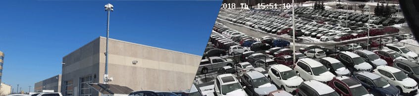 Hikvision security cameras provided solar-powered video surveillance during a building renovation for Ajax Hyundai car dealership in Ontario, Canada.