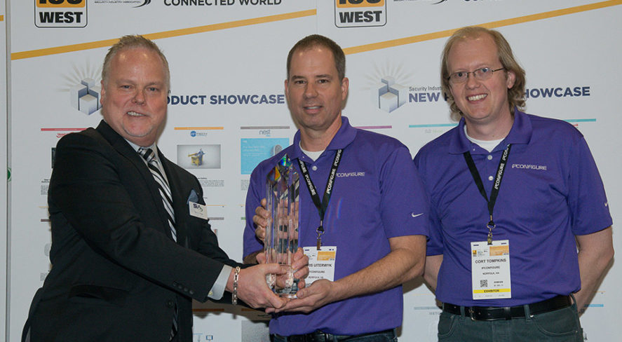 IPConfigure's Cort Tompkins and Christopher Uiterwyk accept SIA's top award in 2018 ISC Product Showcase.