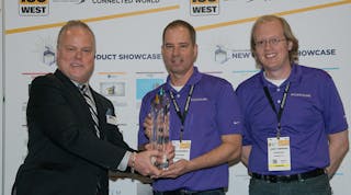 IPConfigure&apos;s Cort Tompkins and Christopher Uiterwyk accept SIA&apos;s top award in 2018 ISC Product Showcase.