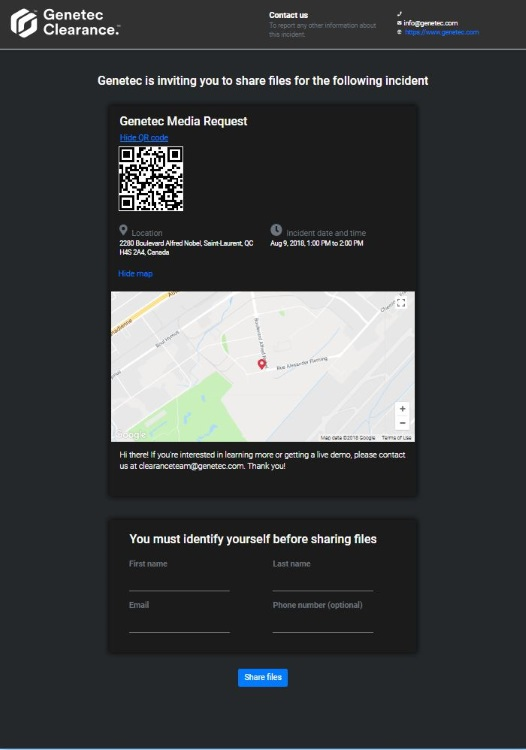 The new &lsquo;File Request&rsquo; feature for Genetec Clearance is designed to make it easy for the general public and private businesses to contribute to crime-solving efforts by sharing relevant video and photos from their cell phones and surveillance systems with law enforcement agencies.