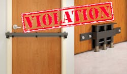 After-market secondary locking devices such as barricades and floor locks are almost always in violation of NFPA and other codes.