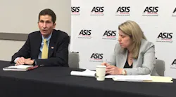 Scott Breor, Acting Deputy Assistant Secretary for Infrastructure Protection, and Amy Graydon, Deputy Director of the Infrastructure Security Compliance Division (ISCD) in the National Protection and Programs Directorate address members of the media on Wednesday at GSX 2018.