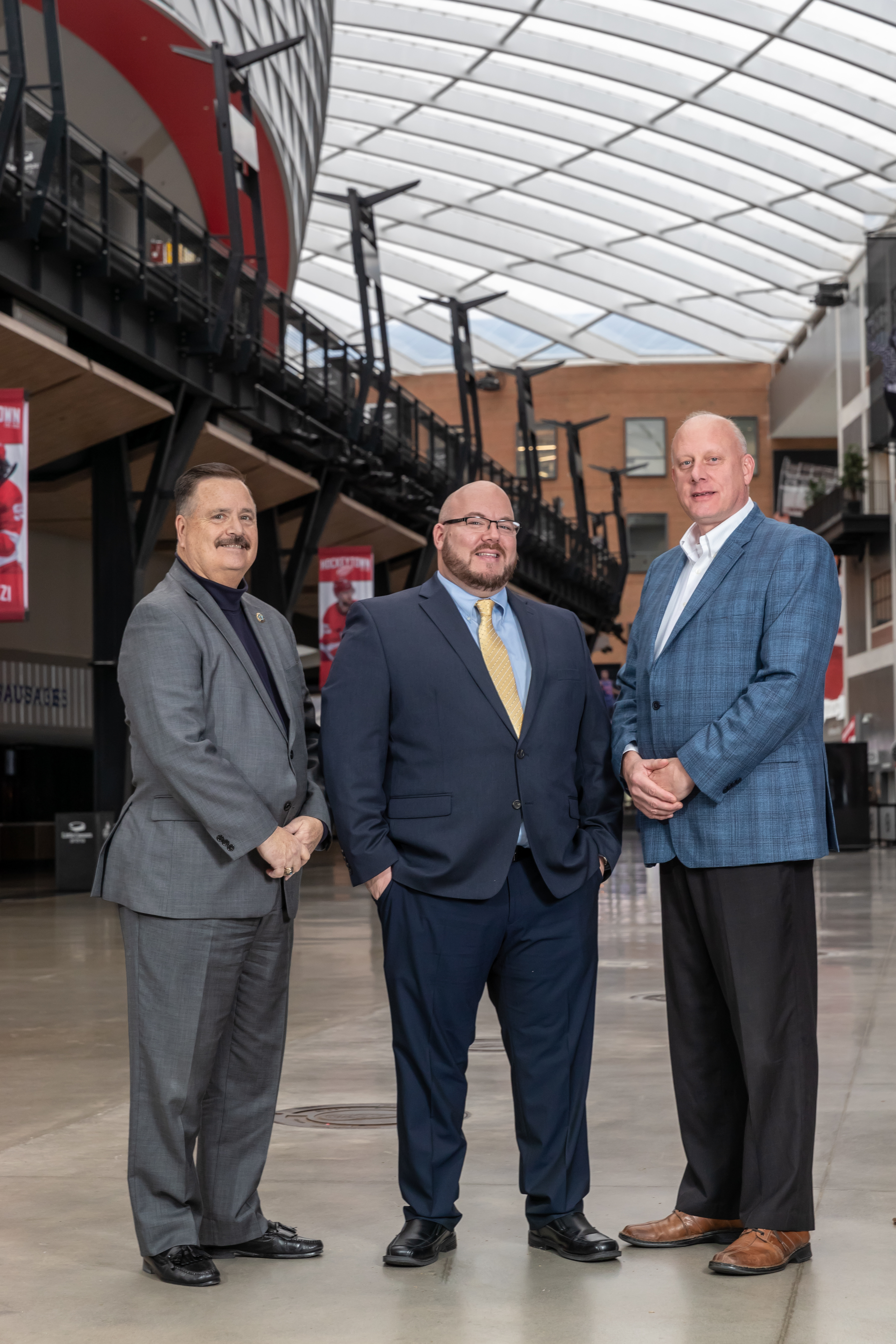 The Little Caesars Arena security project team (L-R) comprised Richard Fenton, VP of Corporate Security for Ilitch Holdings, Inc., Jeremy Zweeres, a Principal with DVS and the main project manager for this job, along with Tim Sopha, who is the Director of Corporate Security for Ilitch Holdings.
