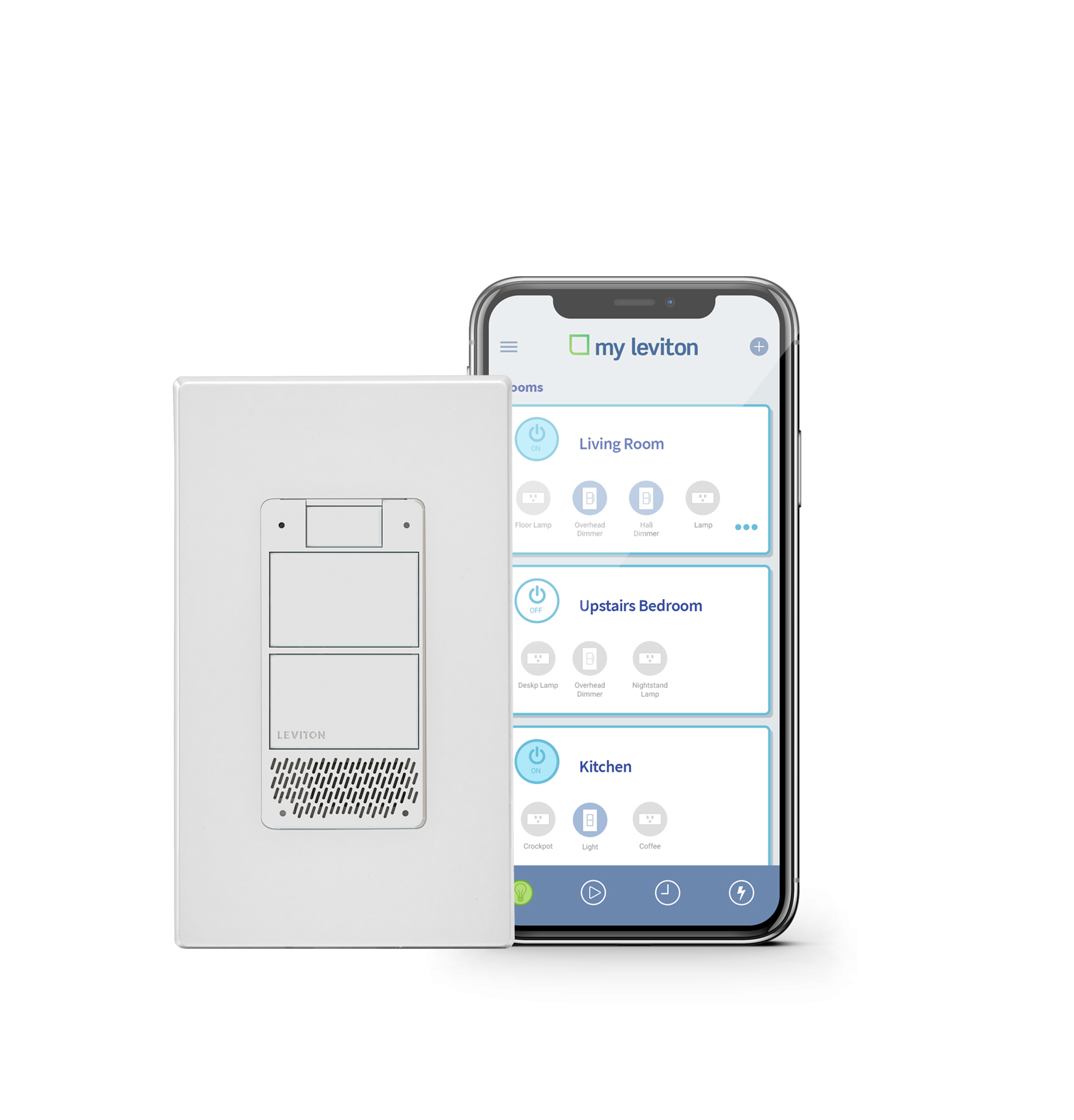 Decora Smart&trade; Wi-Fi and Z-Wave Plus In-Wall Outlets: Includes a top outlet that can be controlled via a smartphone or voice and a bottom outlet that is always-on for devices such as phone chargers or alarm clocks