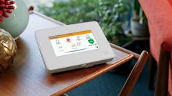 The Interlogix Simon touchscreen panel controls home security and automation features.