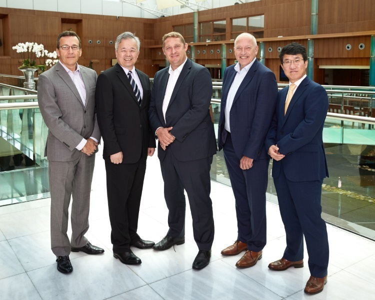 From left to right: Jean-Marc Theolier, CEO, Pelco; Owen Chen, Chairman, VIVOTEK; Bj&oslash;rn Skou Eilertsen, CTO, Milestone Systems; Gert van Iperen, representative Bosch Building Technologies; and Jong-Uk Kim, Director of R&D Center, Hanwha Techwin. These companies have come together to form the cornerstone of the Open Security and Safety Alliance.