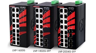 Antaira Technologies&rsquo; LNP-1600G, -1802G-SFP, and -2004G-SFP series are the latest industrial Gigabit unmanaged Ethernet switch series that offer high density for sixteen full gigabit Ethernet ports (-1600G, -1802G-SFP, and -2004G-SFP) with each port supporting PSE maximum of 30W and have two or four SFP gigabit fiber slots (-1802G-SFP and -2004G-SFP) for long distance connectivity.