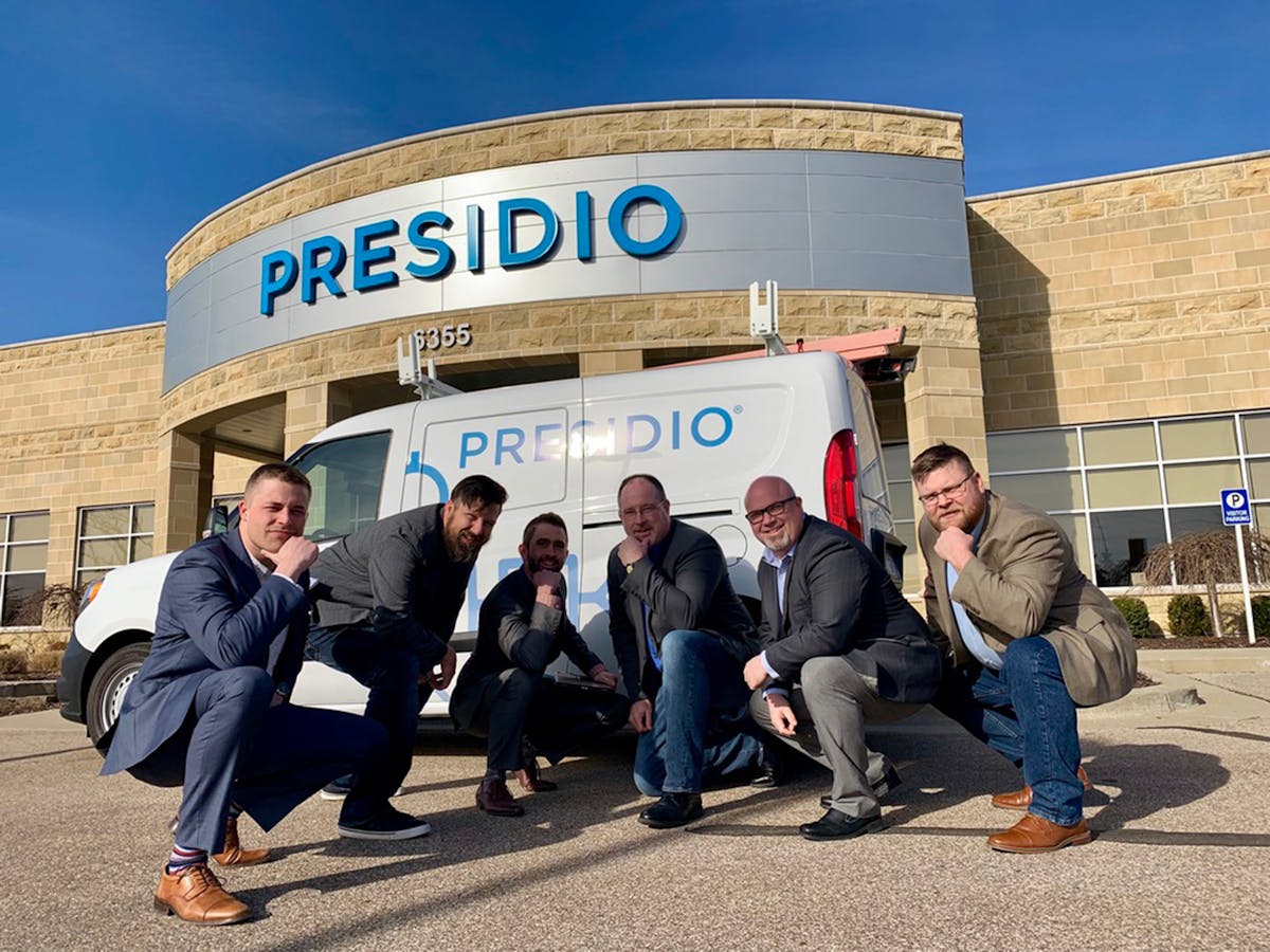 Presidio&apos;s Physical Security team includes (L-R) Shaun Purvis, Solution Architect; Charlie Booth, Account Executive; Ed VanWinkle, Account Executive; Adam Glaser, Operations Manager; Luke Leatrea, Field Supervisor; and Ryan Bailey Account Executive.