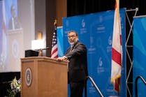 National Security Agency Executive Director Harry Coker Jr. speaking at the 2019 CAE Executive Leadership Forum in Pensacola, FL.