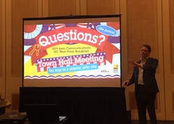 Fredrik Nilsson, Vice President for the Americas at Axis Communications, addresses members of the media at ISC West 2019 on Wednesday. Fredrik Nilsson, Vice President for the Americas at Axis Communications, addresses members of the media at ISC West 2019 on Wednesday.