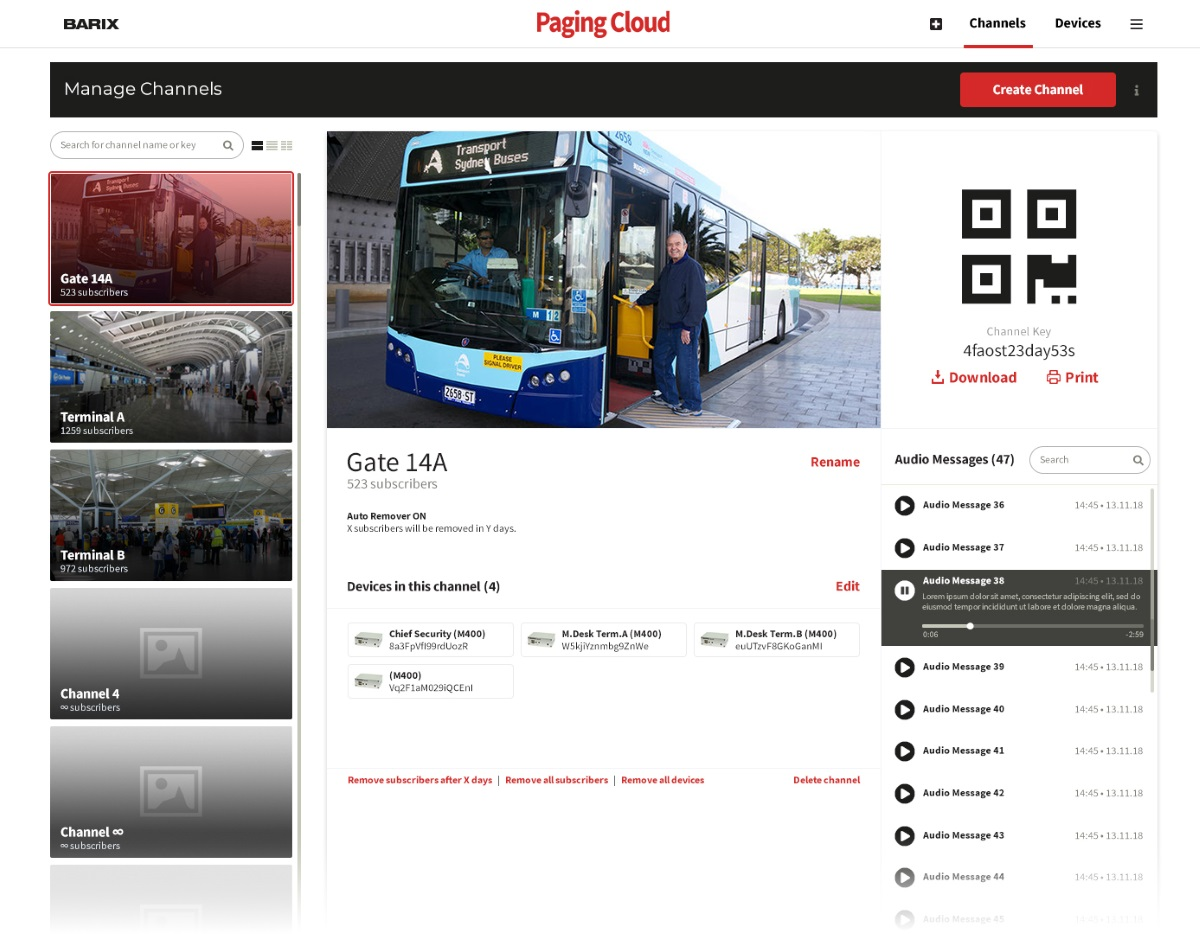 Barix Paging Cloud Channel Page Grid