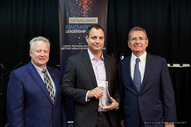 (from left to right): Paul LaBarge, Founding Partner, LaBarge Weinstein LLP; Simon Ferragne, CEO & Founder, TrackTik Software Inc., winner of The Peter Brojde Award for Canada&rsquo;s Next Generation Executive Leadership; John Reid, CEO, CATAAlliance.