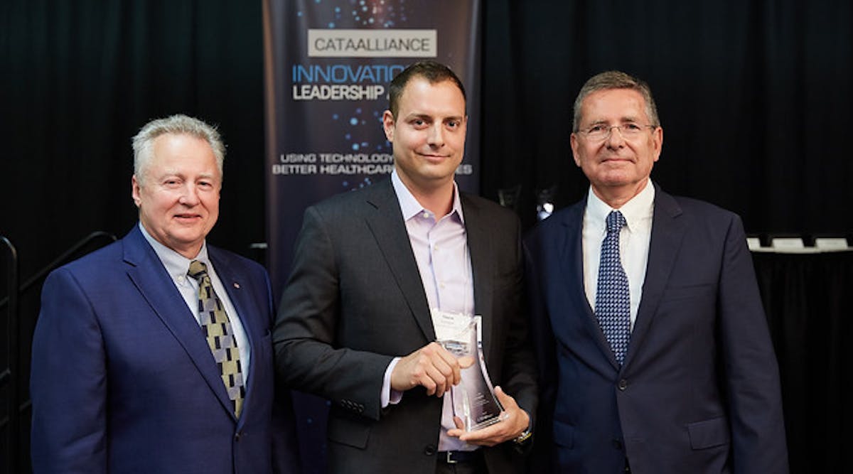 (from left to right): Paul LaBarge, Founding Partner, LaBarge Weinstein LLP; Simon Ferragne, CEO &amp; Founder, TrackTik Software Inc., winner of The Peter Brojde Award for Canada&rsquo;s Next Generation Executive Leadership; John Reid, CEO, CATAAlliance.