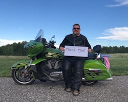 Barry Paisley, a regional manager for Hikvision Canada, rode his motorcycle in the June 21-23 Kinsmen Ride for a Lifetime raising CAD $2,500 to benefit the Kids Cancer Care Foundation of Alberta (KCCFA), exceeding his fundraising goal by 250 percent.