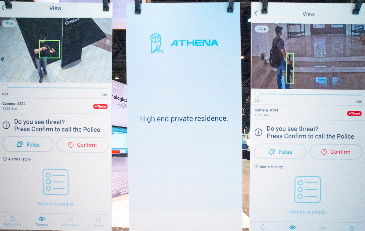 Athena Security had a storyboard-style booth at GSX 2019, illustrating the unique success of its recognition system, even with black weapons against a black-colored background.