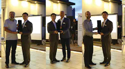 (Left to Right): IDIS presented its 2019 Business Partner of the Year Awards to Masakazu Kuroiwa, Corporate Officer for Business Development at Secure Inc, Alberto Bernabe, CEO of CCTV Center, Miroslav Ćirić, Project Sales Director at Alarm Automatika, Miguel Ruiz, Product Manager at EPCOM and Somvith Lee, Managing Director of JES CQTEC and pictured here with Y.D. Kim, CEO, IDIS.