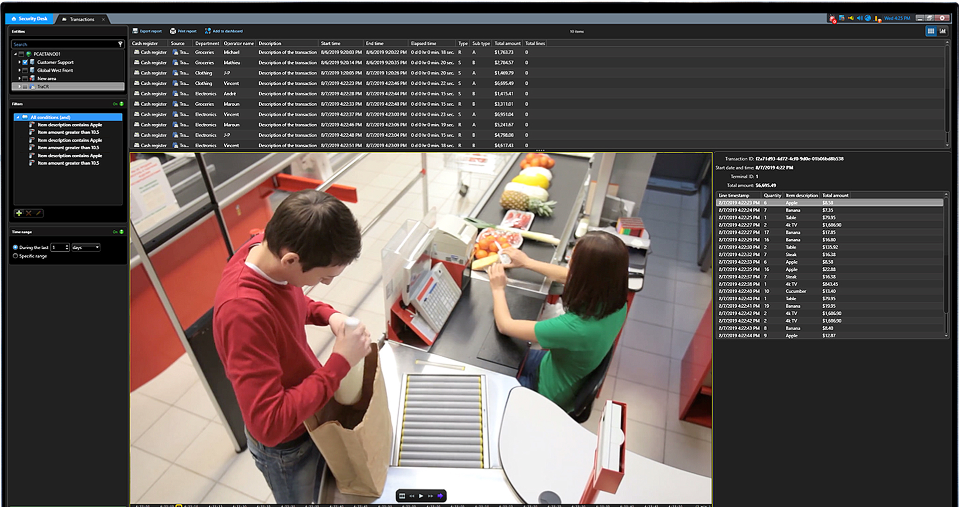 Using the Transaction Finder task in Security Center, investigators simply enter relevant search criteria like date and time, employee name, SKUs involved in the transaction, void transactions, or whether motion was detected on the customer side of the register, etc.