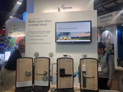 In the Z-Wave Pavilion, Salto Systems launched its first products for the North American residential access control market with the Danalock products (the two locks on the left).