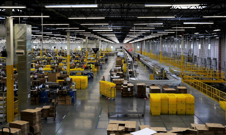 Amazon's immense multi-level warehouse called a fulfillment center in Kent, Wash.