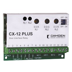 Camden Door Controls, a leading provider of door activation, control and locking products, is pleased to introduce its CX-12 PLUS Door Interface Relay. Camden Door Controls, a leading provider of door activation, control and locking products, is pleased to introduce its CX-12 PLUS Door Interface Relay.