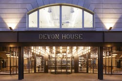 Devon House at St. Katharine Docks, an office building in London’s East Side, has installed a unique TQM manual revolving door at the main entrance, in addition to two arrays of Speedlane Swing optical turnstiles, to increase lobby security. Devon House at St. Katharine Docks, an office building in London’s East Side, has installed a unique TQM manual revolving door at the main entrance, in addition to two arrays of Speedlane Swing optical turnstiles, to increase lobby security.