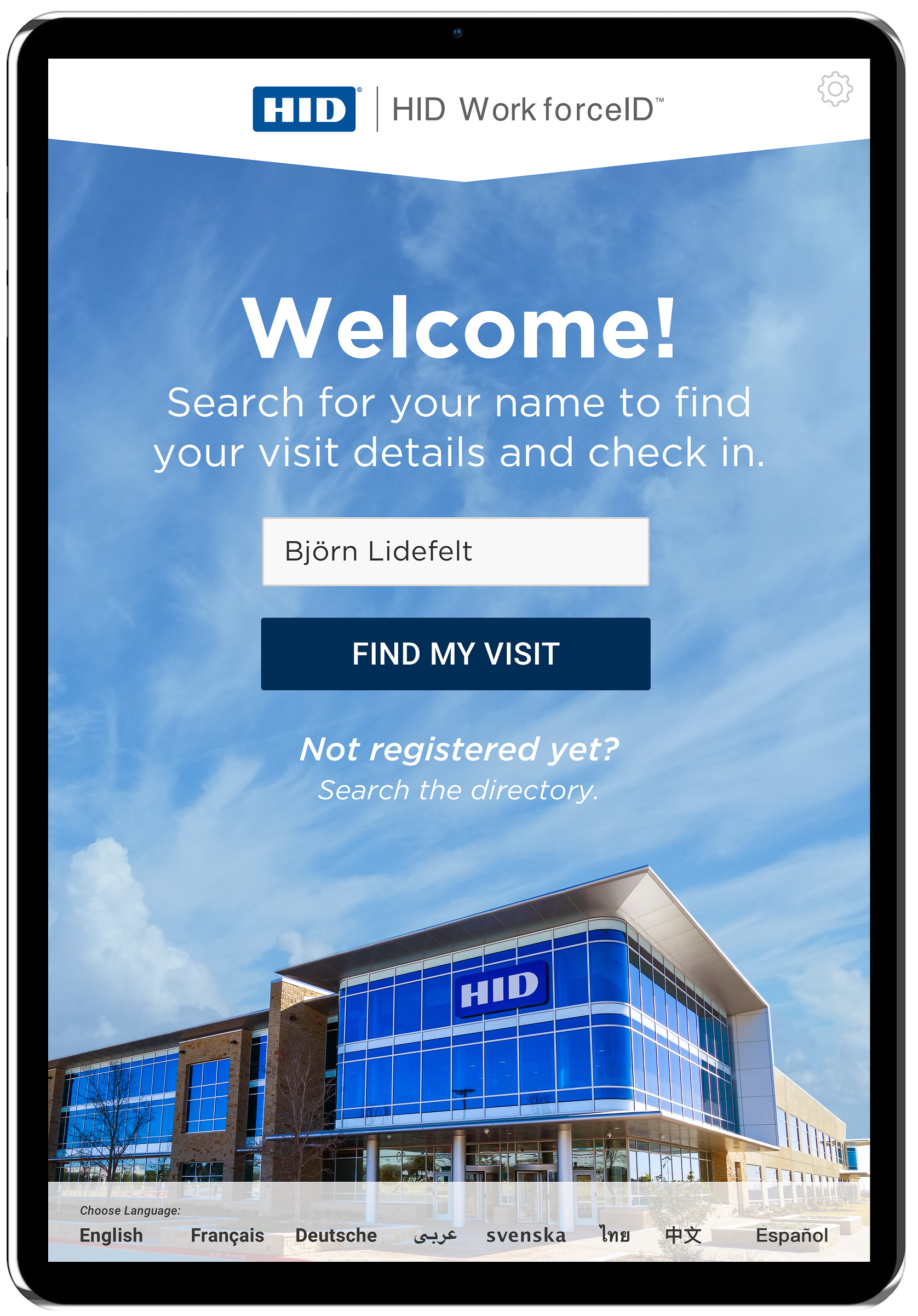 Visitor kiosk display for HID's new WorkforceID platform. (