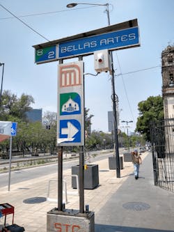 In locations where a stand-alone totem was not feasible, installers mounted units to existing signage and structures. In locations where a stand-alone totem was not feasible, installers mounted units to existing signage and structures.