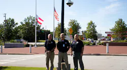 From left-to-right: Capt. Jeff Barrett, Executive Officer for the Richmond County Marshal's Office, Brett Cooke, Senior Project Manager at A3 Communications, and Lt. Steven Douglas of the Richmond County Marshal's Office security division, stand outside the Augusta-Richmond County Judicial Center.