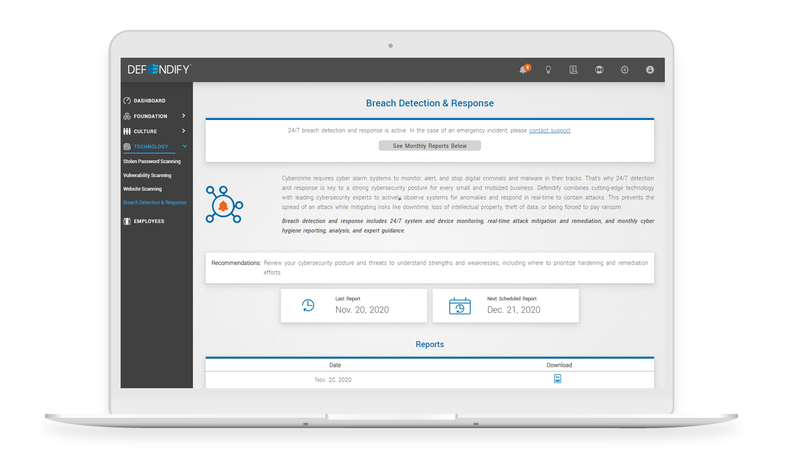 Defendify enables non-enterprise organizations to easily deploy a comprehensive, ongoing cybersecurity program through 13 automated tools backed by cybersecurity experts who monitor and guide customers in improving their overall cybersecurity posture.