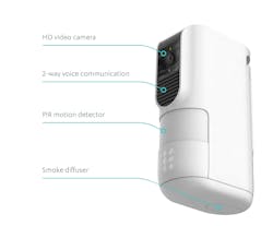Integrated FogShield includes motion detection, video recording, two-way voice capabilities, and a smoke diffuser that fills a room with a harmless but disorienting smoke.