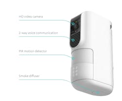 Integrated FogShield includes motion detection, video recording, two-way voice capabilities, and a smoke diffuser that fills a room with a harmless but disorienting smoke. Integrated FogShield includes motion detection, video recording, two-way voice capabilities, and a smoke diffuser that fills a room with a harmless but disorienting smoke.