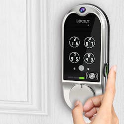 The Lockly Duo can be unlocked via integrated fingerprint reader.