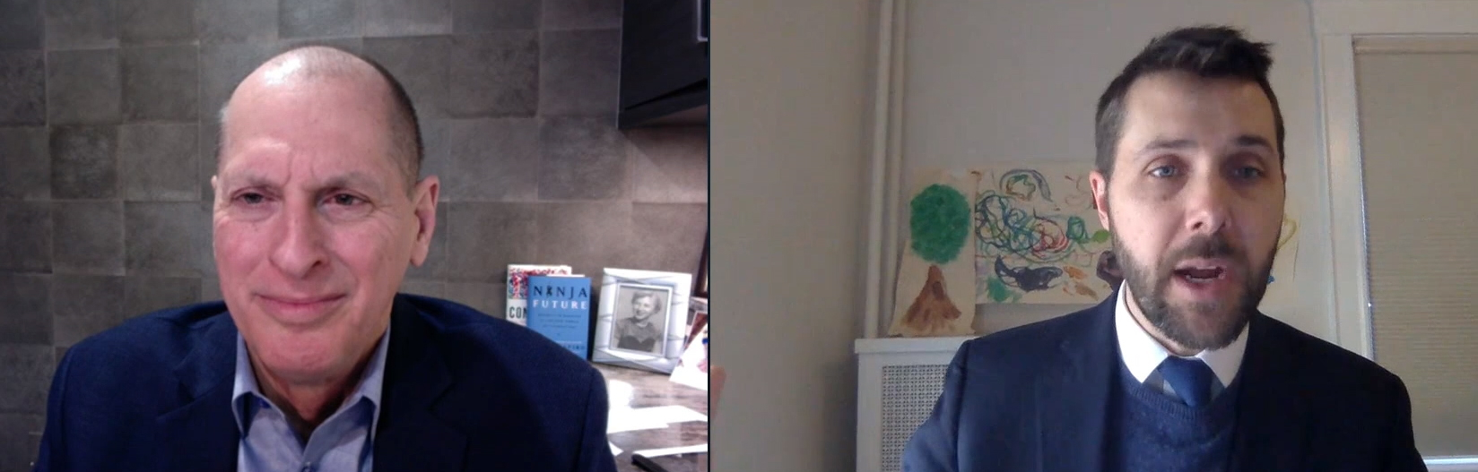 CTA President and CEO Gary Shapiro (left) conducts a Q&A session with incoming National Economic Council Director Brian Deese (right) at CES 2021.