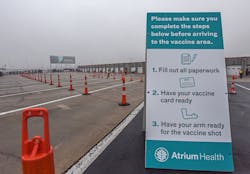 A view of the traffic lanes that were set up during the recently held mass vaccination event at Charlotte Motor Speedway.