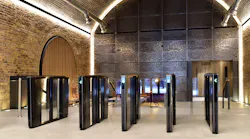 The River Building, a commercial space located in London, has installed an array of slim Speedlane Swing optical turnstiles from Boon Edam to control entry.