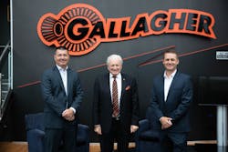 From l-r: Steve Tucker, Executive Chair; Gallagher; Sir William Gallagher, President of Gallagher Holdings; and Kahl Betham, CEO Gallagher Group. From l-r: Steve Tucker, Executive Chair; Gallagher; Sir William Gallagher, President of Gallagher Holdings; and Kahl Betham, CEO Gallagher Group.