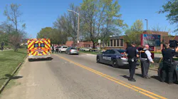 The scene at Austin-East Magnet High School in Tennessee, as seen in a photo posted on Twitter by the Knoxville Police Department on Monday, April 12, 2021.