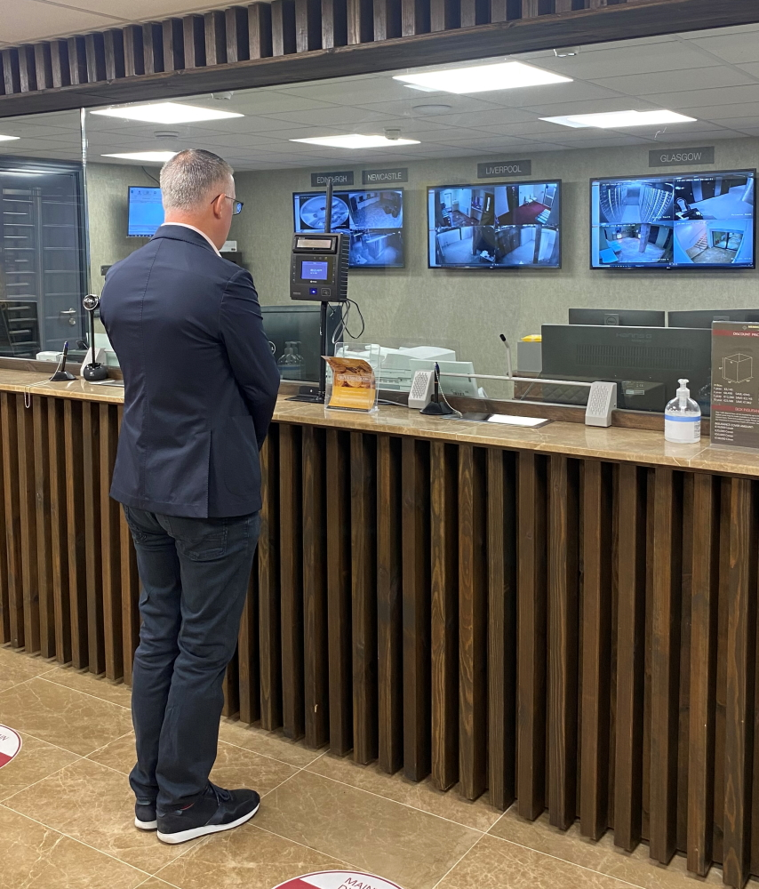 A customer verifies identity using an Iris ID biometric reader before accessing his safe deposit box in Ireland&rsquo;s Merrion Vaults.